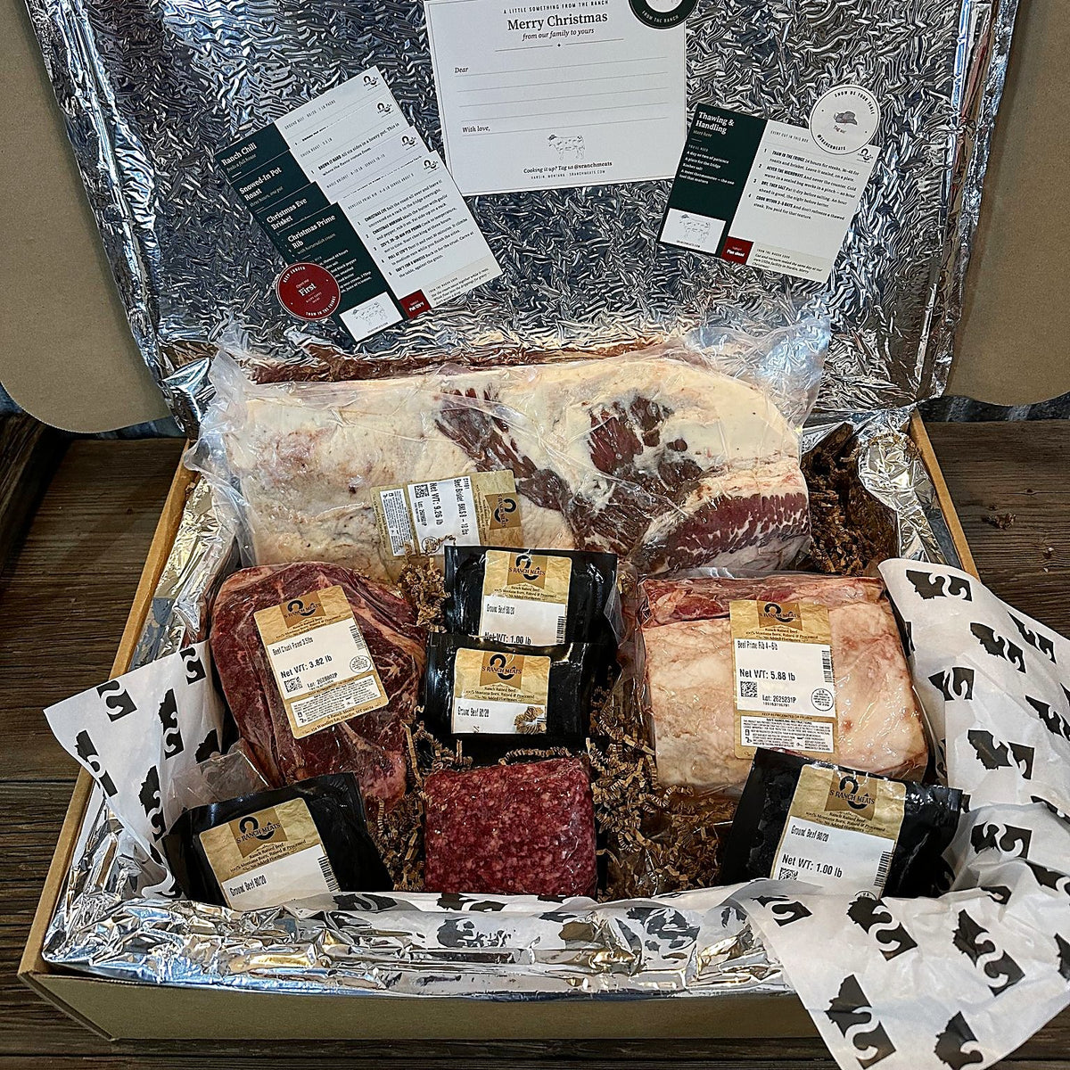 Montana Prime Rib and Brisket Holiday Feast Box packed with prime rib, brisket, chuck roast and ground beef